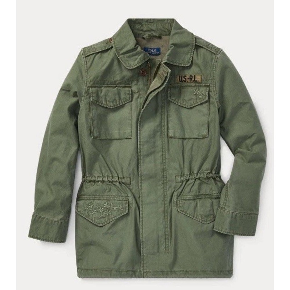 Girls Polo Ralph Lauren Cotton Twill Surplus Military Jacket Sz Med 8-10 Fatigue
